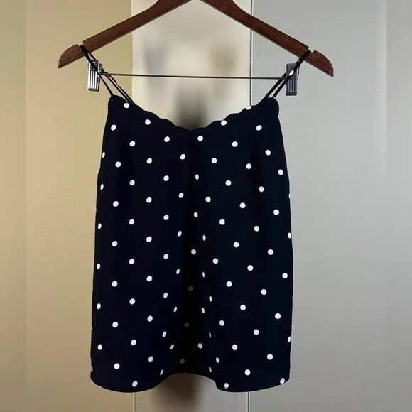 NWOT J. Crew Black and White Polka Dot Scalloped Tank top - Picture 3 of 7